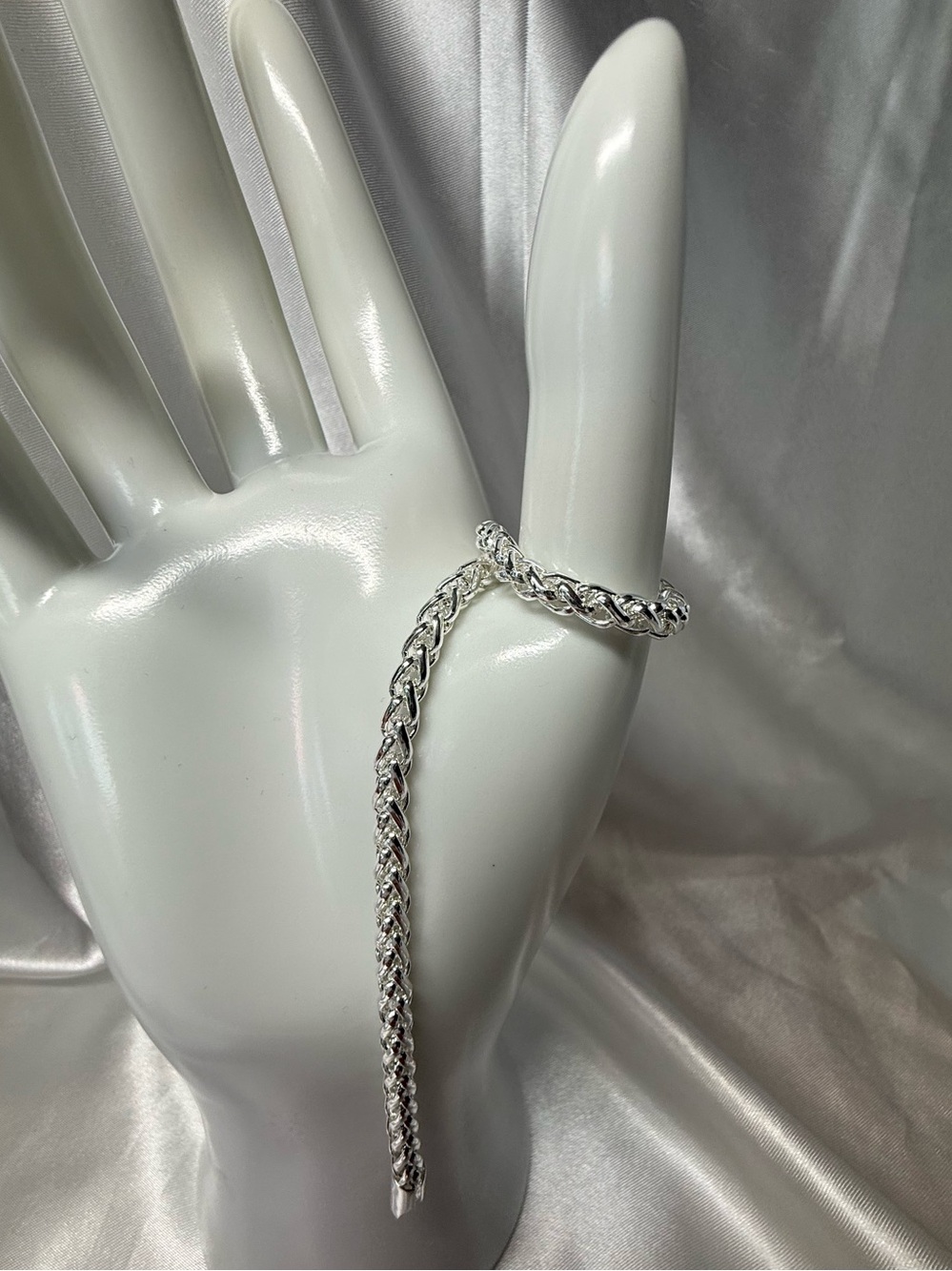 Sparkling Silver Braided Curb Wheat Chain Bracelet 8” Woven Statement NWT Dainty